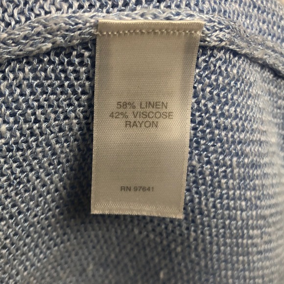 J. JILL Linen Blend Open Front Knit Cardigan Sweater‎ Sz XL Light Blue Pockets - Picture 5 of 10